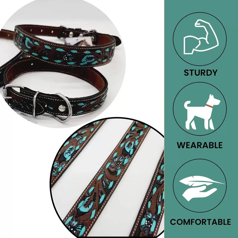 Rafter T Ranch Co. Turquoise Washed Dog Collar with White Buckstitch main image 1