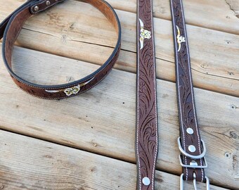 Cow Skull Dog Collar, Leather Dog Collar, Bull Head, Longhorn Cow Skull, Rodeo Dog Collar, Western Collar, Hand Painted Tooled, Pet  Collar