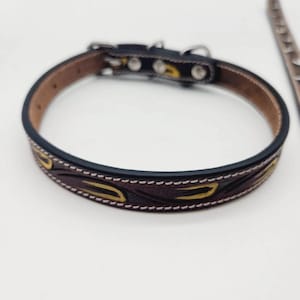 Leather Dog Collar- Yellow Swirl Small Dog