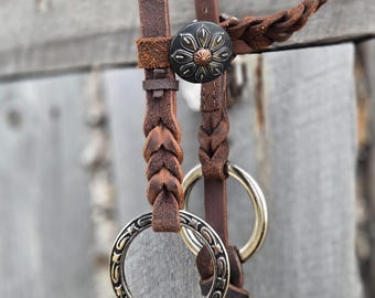 Twisted Iron- Silver Rose Metal Ring One Ear Bridle