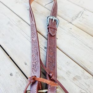 Belt Style Split Ear Headstall With Tooling - Western Headstall - Western Bridle- Leather Horse Tack - Ranch Hand Premium Leather Headstall