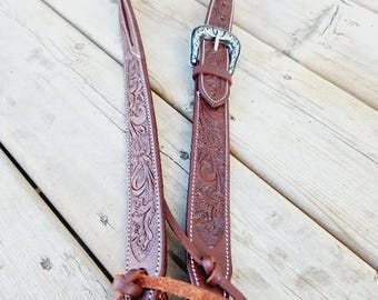 Belt Style Split Ear Headstall With Tooling - Western Headstall - Western Bridle- Leather Horse Tack - Ranch Hand Premium Leather Headstall