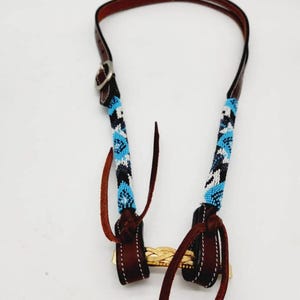 Diamonds in Turquoise - Beaded - Split Ear Headstall - Western Headstall - Western Bridle- Leather Horse Tack - Ranch Hand Premium Leather