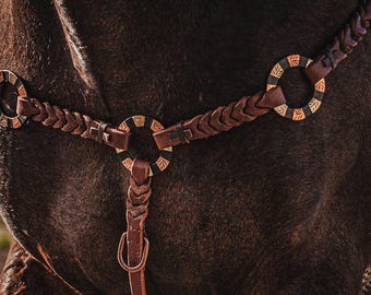 Twisted Iron- Goldstruck Metal Ring Breast Collar - Western Breast Collar - Ranch Hand Leather Breast Collars - Premium Leather - Handmade