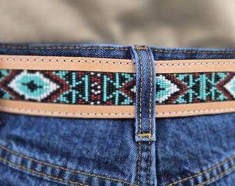 Western Beaded Belt- Leather Belt- Ironwood -Western Belts, Handmade Leather Belts. Kids Sizes and Adult Size Belts. Western Belts Women and