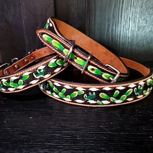 Saguaro Cactus Dog Collar, Leather Collar, Handmade, Handcrafted,Training Collar, Succulents Engraved collar,Pet accessories, Pet lover gift