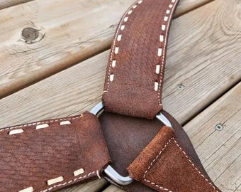 Wrangler Roughout Breast Collar- White Buckstitch - Western Breast Collar - Ranch Hand Leather Breast Collars - Premium Leather - Handmade