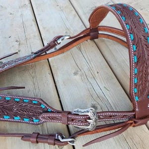 Turquoise Buckstitch Browband Headstall - Western Headstall - Western Bridle- Leather Horse Tack - Ranch Hand Premium Leather Headstall