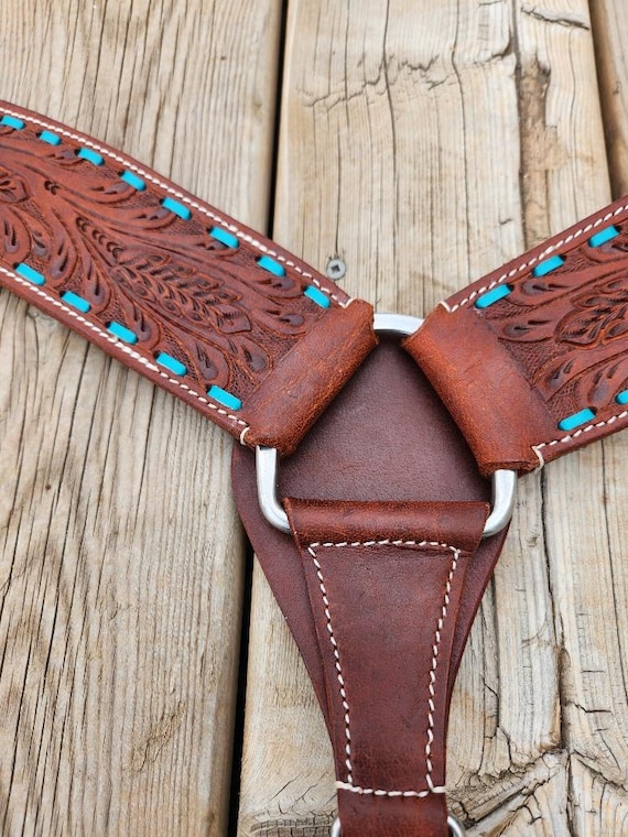 7040: Showman ® Tuquoise And Bown Floal Tooled Bowband