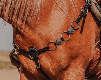 Twisted Iron - Black Iron - Metal Ring Breast Collar - Western Breast Collar - Ranch Hand Leather Breast Collars - Premium Leather