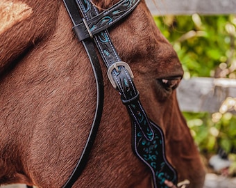 Black Breeze- Browband Leather Headstall - Western Headstall - Western Bridle- Leather Horse Tack - Ranch Hand Premium Leather Headstall