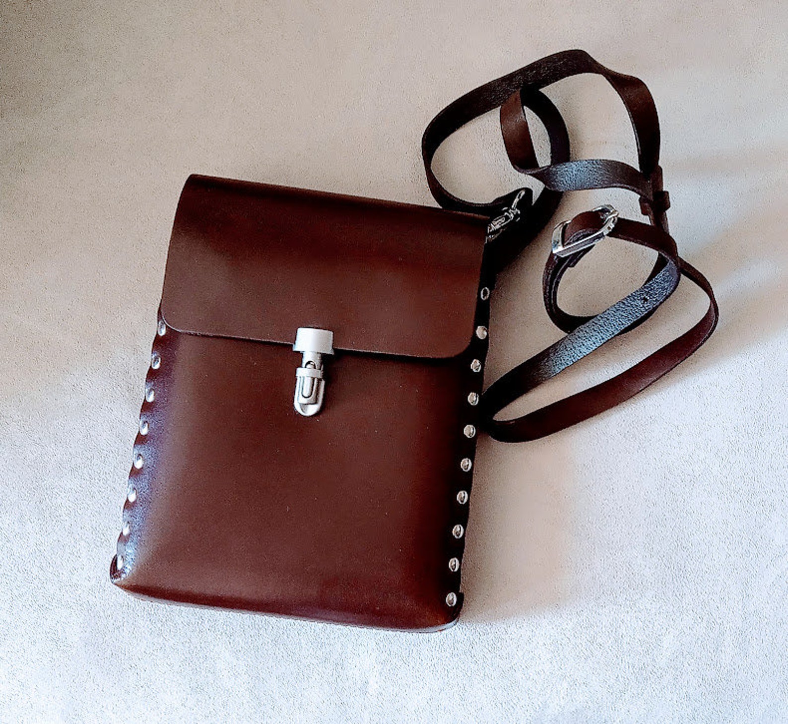 Vintage bag unisex bag cowboy bag high end smooth bag brown Etsy