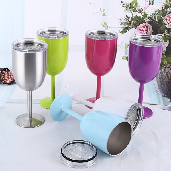 300ml Stainless Steel Double Insulated Wine Goblet Cup l Cocktail Drinking class l Wine Glass With Lid l Goblet Wine Glass l Insulated Cup