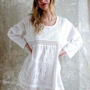 Women 100% Cotton White Dress Summer Dresses Maxi Dress Tunic Abaya Beach Cover Up for Women White Shirt Dresses Hand Embroidery