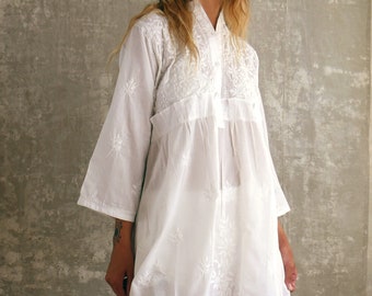 Women  100% Cotton White Dress Summer Dresses Maxi Dress Tunic Abaya Beach Cover Up for Women White Shirt Dresses Hand Embroidery