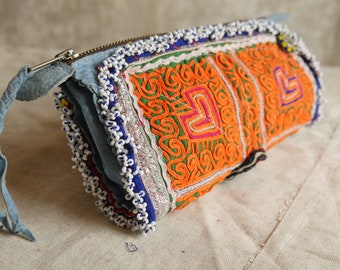 Real old embroidery cosmetic kits made with a vintage Afhgan embroderie and pink suede