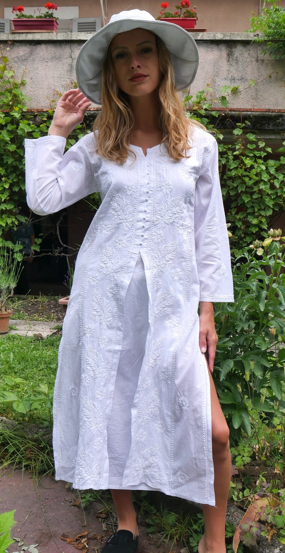 simple white cotton dress design Sia Square Neck Embroidery White Cotton Dress