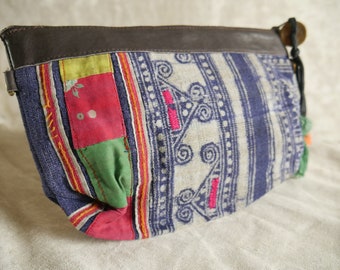 Real old embroidery cosmetic trousse made with a vintage and rare baby Hmong hat