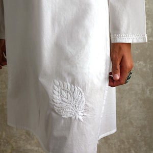 Women 100% Cotton White Dress Summer Dresses Maxi Dress Tunic Abaya Beach Cover Up for Women White Shirt Dresses Hand Embroidery image 7