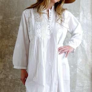White embroidered cotton dress,Handmade embroidered tunic, city or beach wear, elegant and simple in all circumstances and all season.