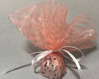 9" Peach Tulle Circles w/Organza Stripe, 50 pieces, for favors, almonds, giftwrap, candy, soap, small gifts. Parties, showers, birthdays.