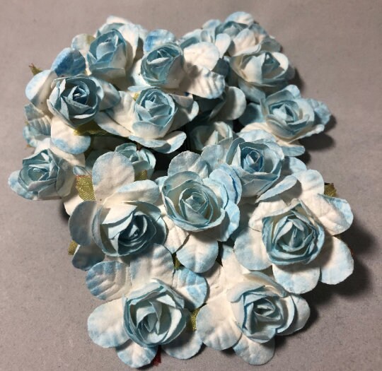 24 Small Paper Flowers Baby Blue & White Paper Roses Light Etsy UK