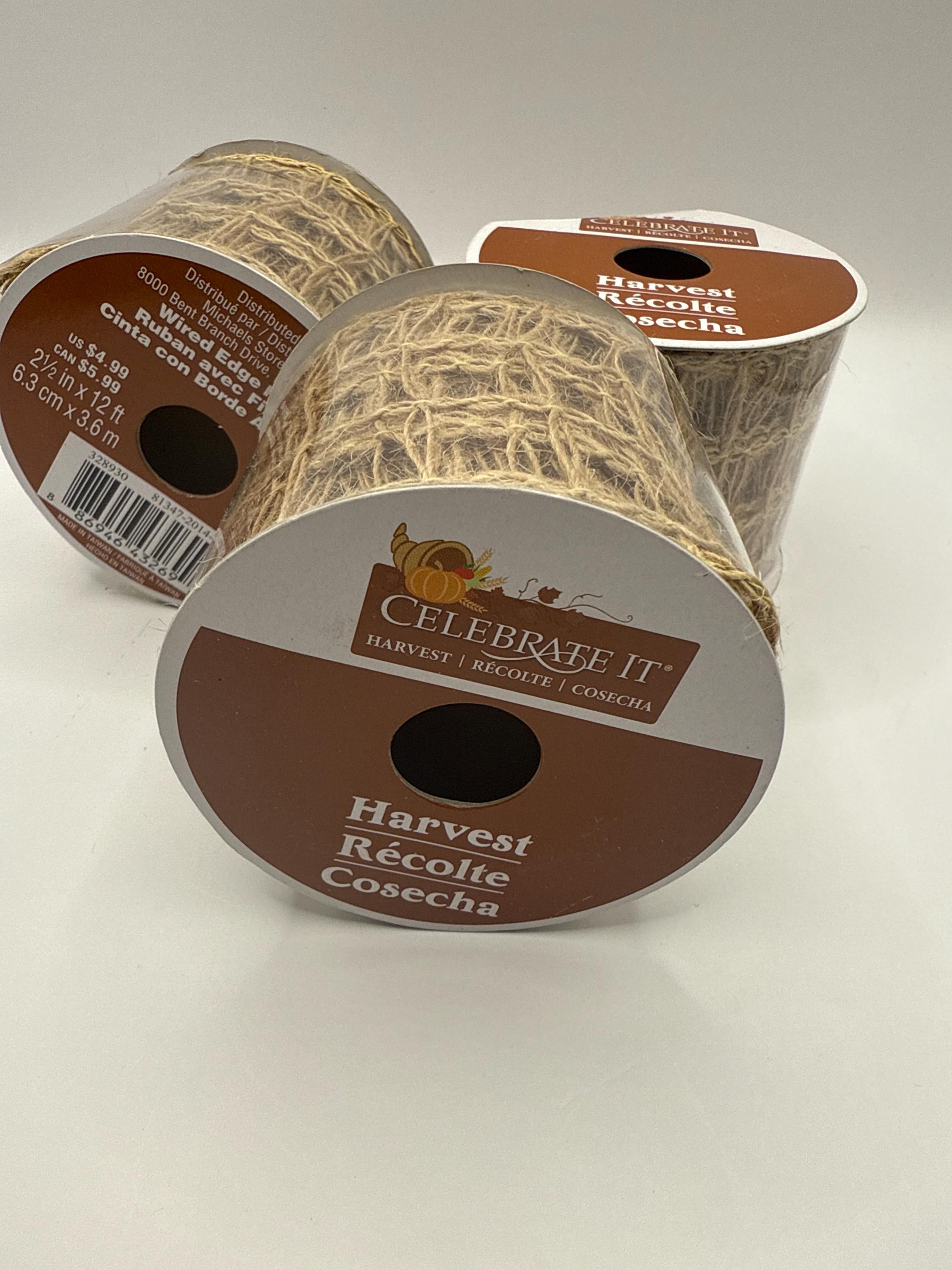 Windowpane Ribbon 2.5 Jute Mesh Burlap Wired Ribbon, Open Weave Windowpane Design, Burlap ...