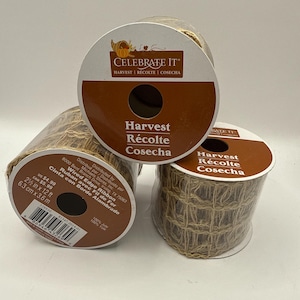 2.5 Jute Mesh Burlap Wired Ribbon, Open Weave Windowpane design, Burlap Net Ribbon, Fabric Wired Ribbon, Craft & Wreath Ribbon