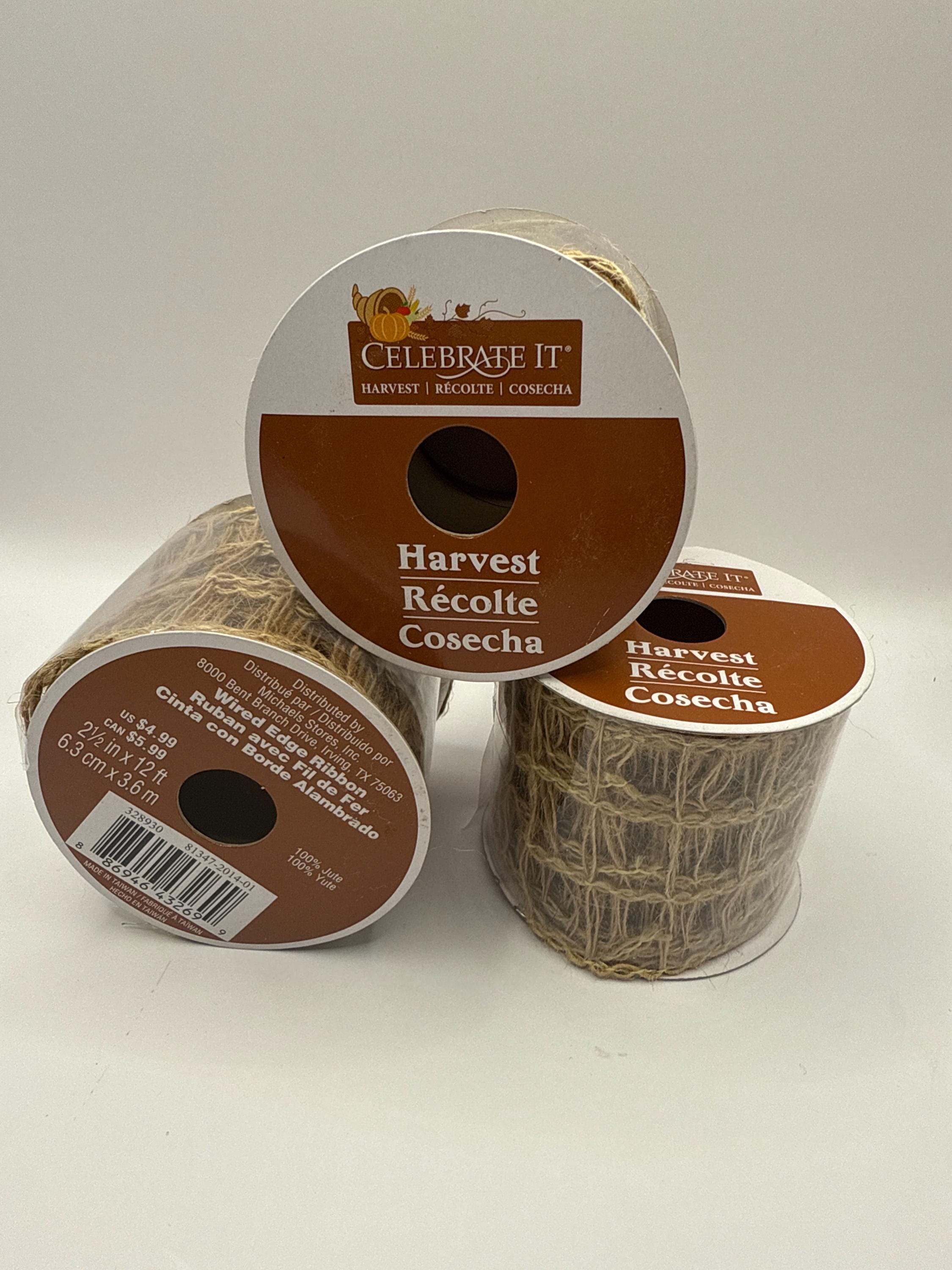 Windowpane Ribbon 2.5 Jute Mesh Burlap Wired Ribbon, Open Weave Windowpane Design, Burlap ...