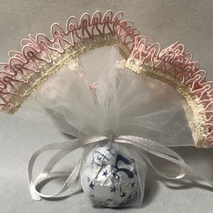 9&quot; Tulle Circles | White with Cream & Light Pink Crocheted Effect Edging | 10 per pack | Baby Shower Favors | Bridal Shower Favors |