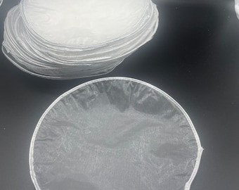 9 " Silver Edged Tulle Circles, 25 pieces Tulle for Wrapping favors, almonds, Small gifts, Candy etc.  Party Tulle. Wedding & Party Decor.