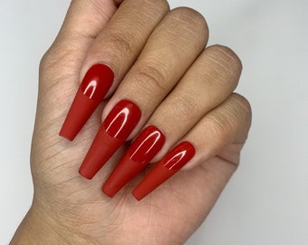 Red Matte Nails Etsy