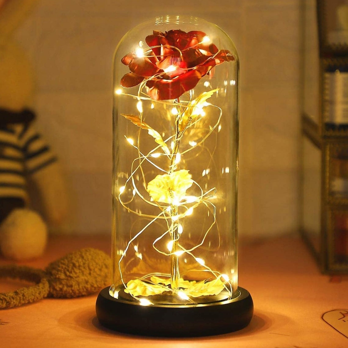 Rose Glass Forever Rose with LED Lights in Glass Dome for Etsy