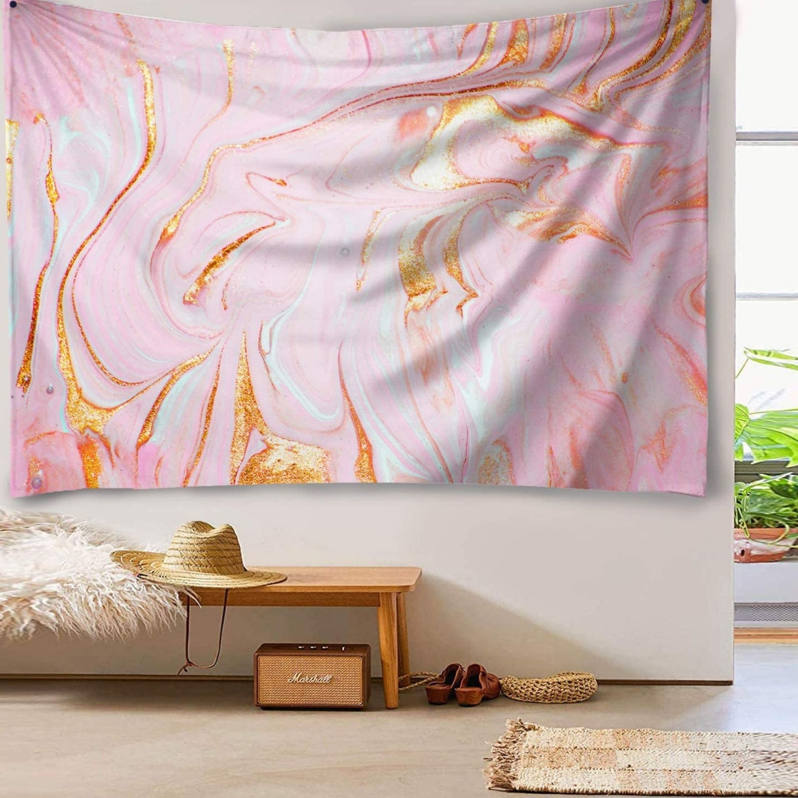 Polyester Tapestry With Gold Pastel Watercolor Ink Glitter Etsy