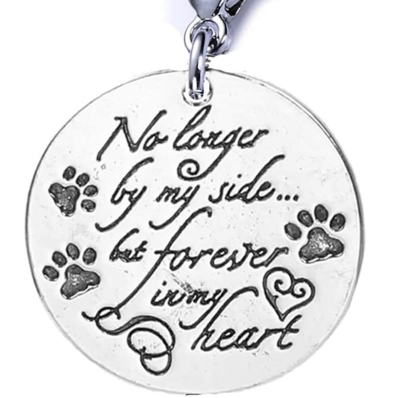 Pet Memorial Charm Dog Cat No Longer by My Side but Forever in My Heart Clip on Lobster Clasp Charm
