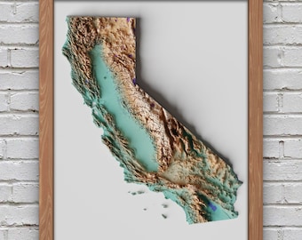 Carte en relief de la Californie | Décor imprimable