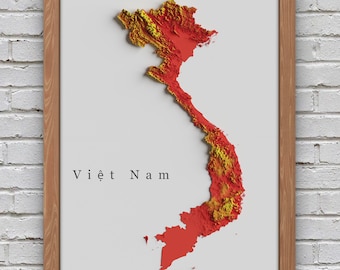 Mapa en relieve de Vietnam / Decoración imprimible