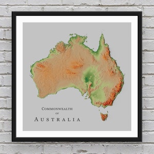 Australien Reliefkarte | Druckbares Dekor