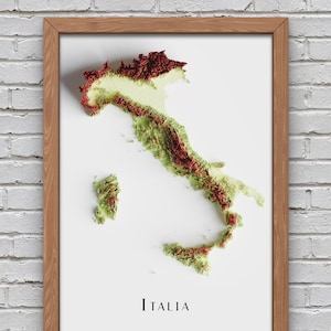 Mapa en relieve de Italia / Decoración imprimible