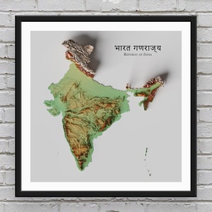 Carte en relief de l'Inde | Décor imprimable