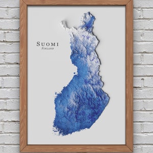 Mapa de relevo da Finlândia | Decoração para impressão