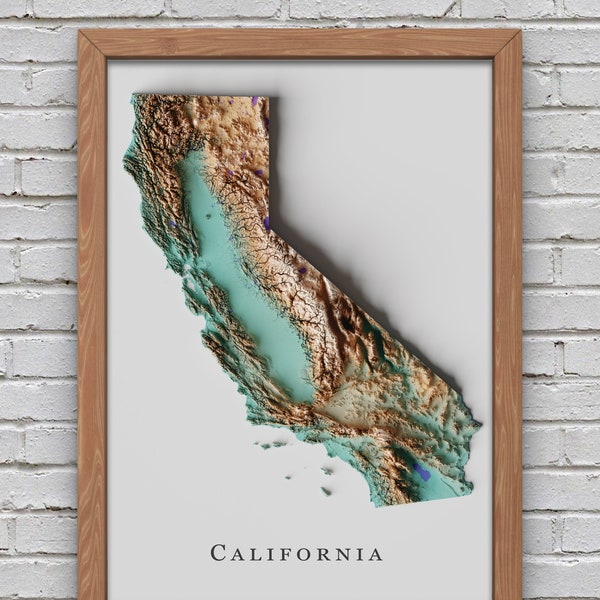 Carte en relief de la Californie | Décor imprimable