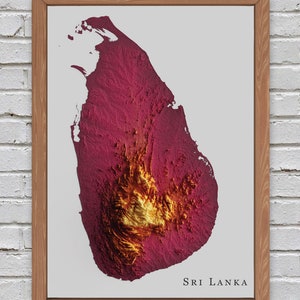 Sri Lanka Reliefkarte | Druckbares Dekor