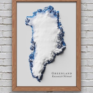 Grönland Reliefkarte | Druckbares Dekor