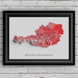 Österreich Reliefkarte | Druckbares Dekor