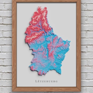 Luxemburg Reliefkarte | Druckbares Dekor