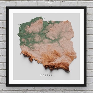 Reliëfkaart van Polen | Afdrukbaar decor