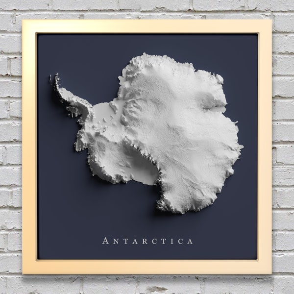Mapa en relieve de la Antártida / Decoración imprimible