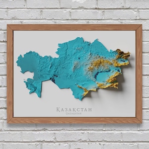 Mapa de relevo do Cazaquistão | Decoração para impressão