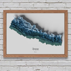 Carte du relief du Népal | Décor imprimable